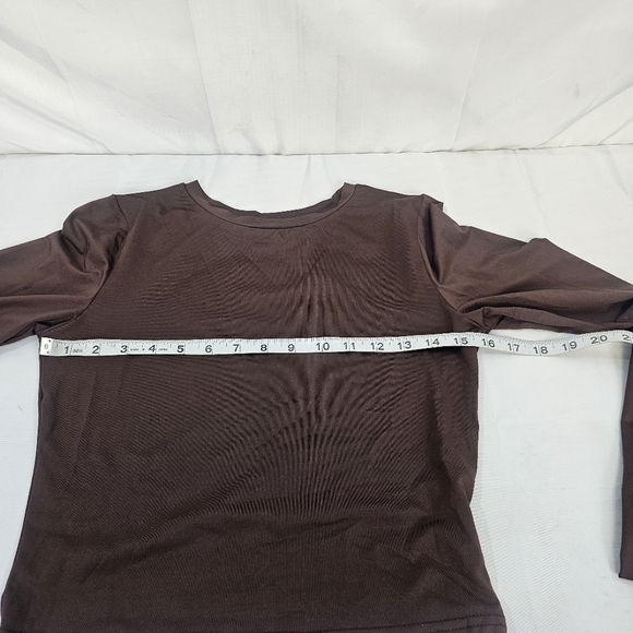 Commense Brown Long Sleeve Slim Fit Tee NWT Stretch Basic Essential Top Size M - Picture 8 of 9